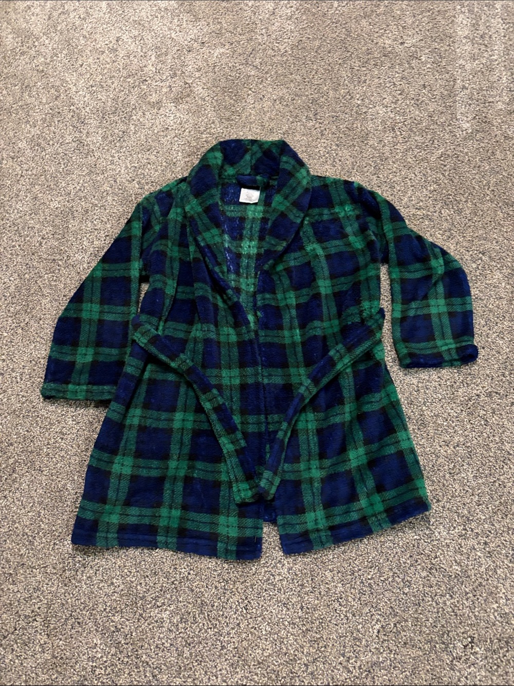 Sleep On It Green & Navy Plaid Kids Robe XS 4/5